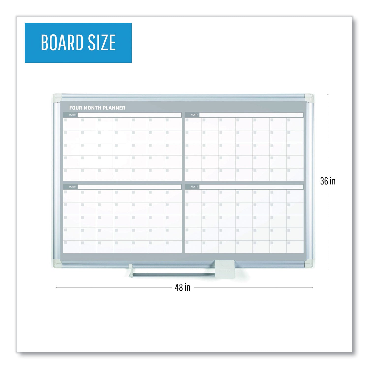 MasterVision 4 Month Planner, 48x36, White/Silver