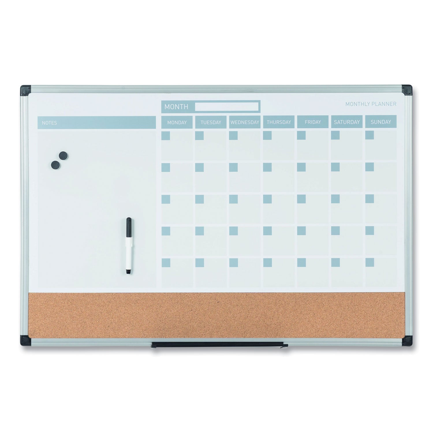 MasterVision 3-in-1 Calendar Planner Dry Erase Board, 36 x 24, Silver Frame