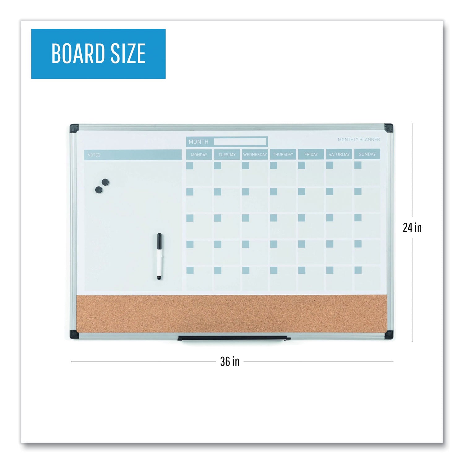 MasterVision 3-in-1 Calendar Planner Dry Erase Board, 36 x 24, Silver Frame
