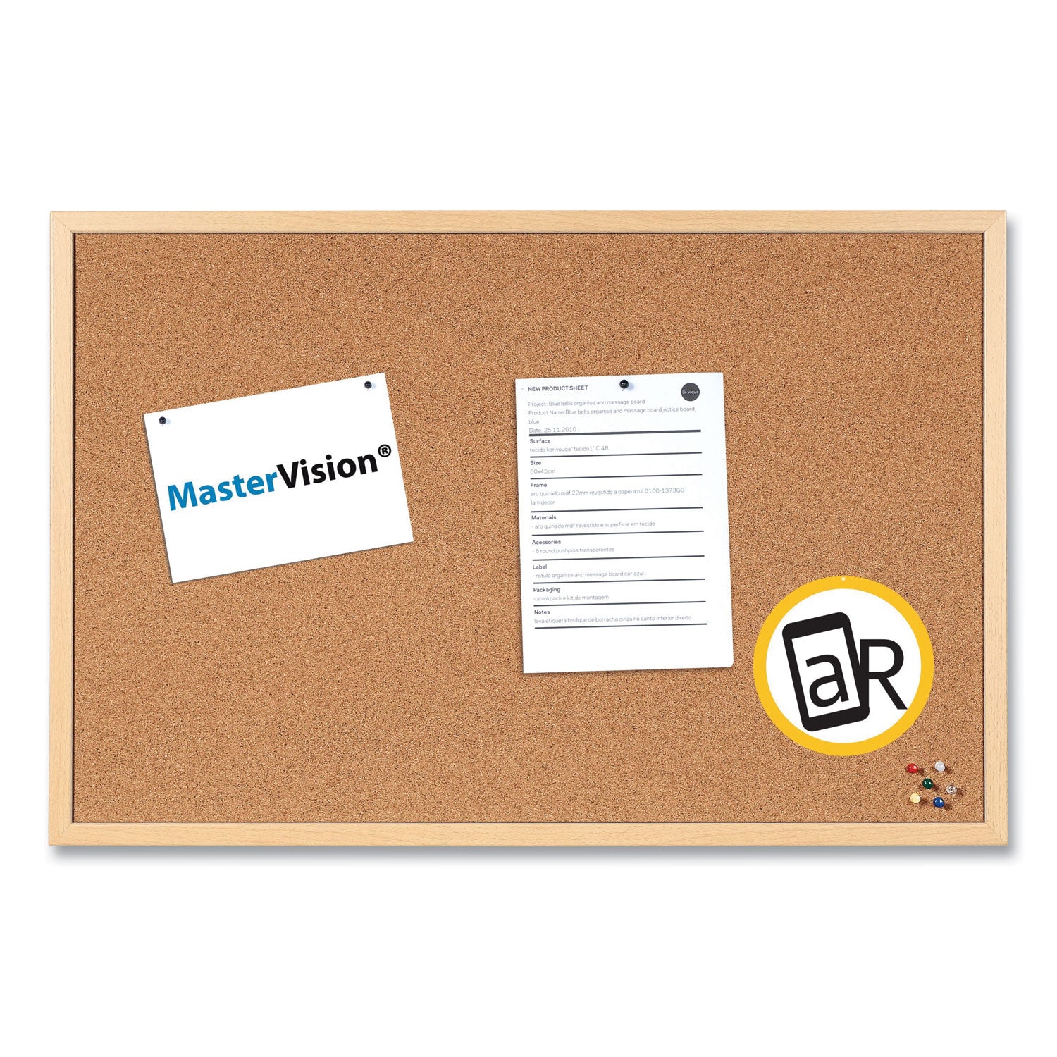 MasterVision Value Cork Bulletin Board with Oak Frame, 24 x 36, Natural