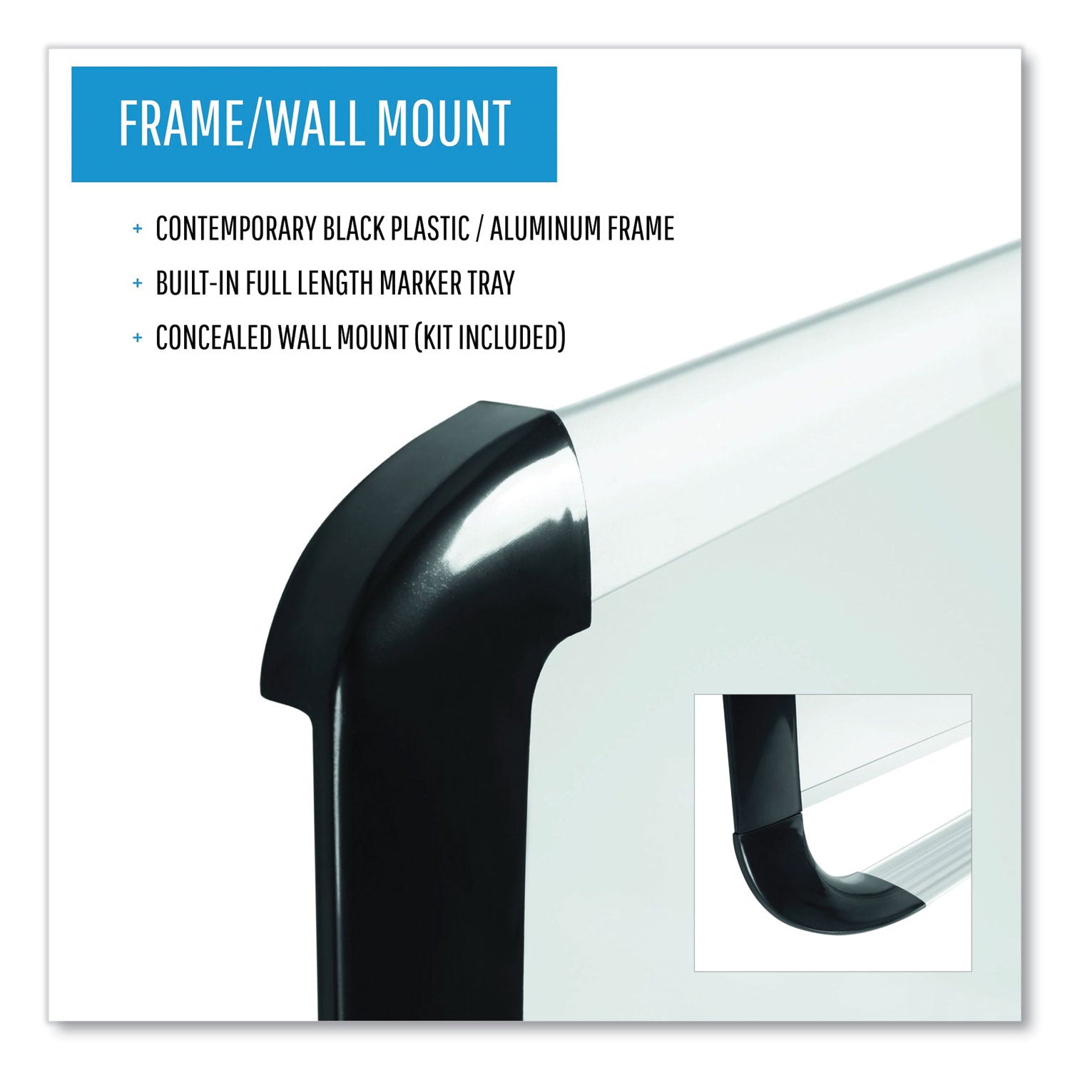 MasterVision Lacquered steel magnetic dry erase board, 24 x 36, Silver/Black