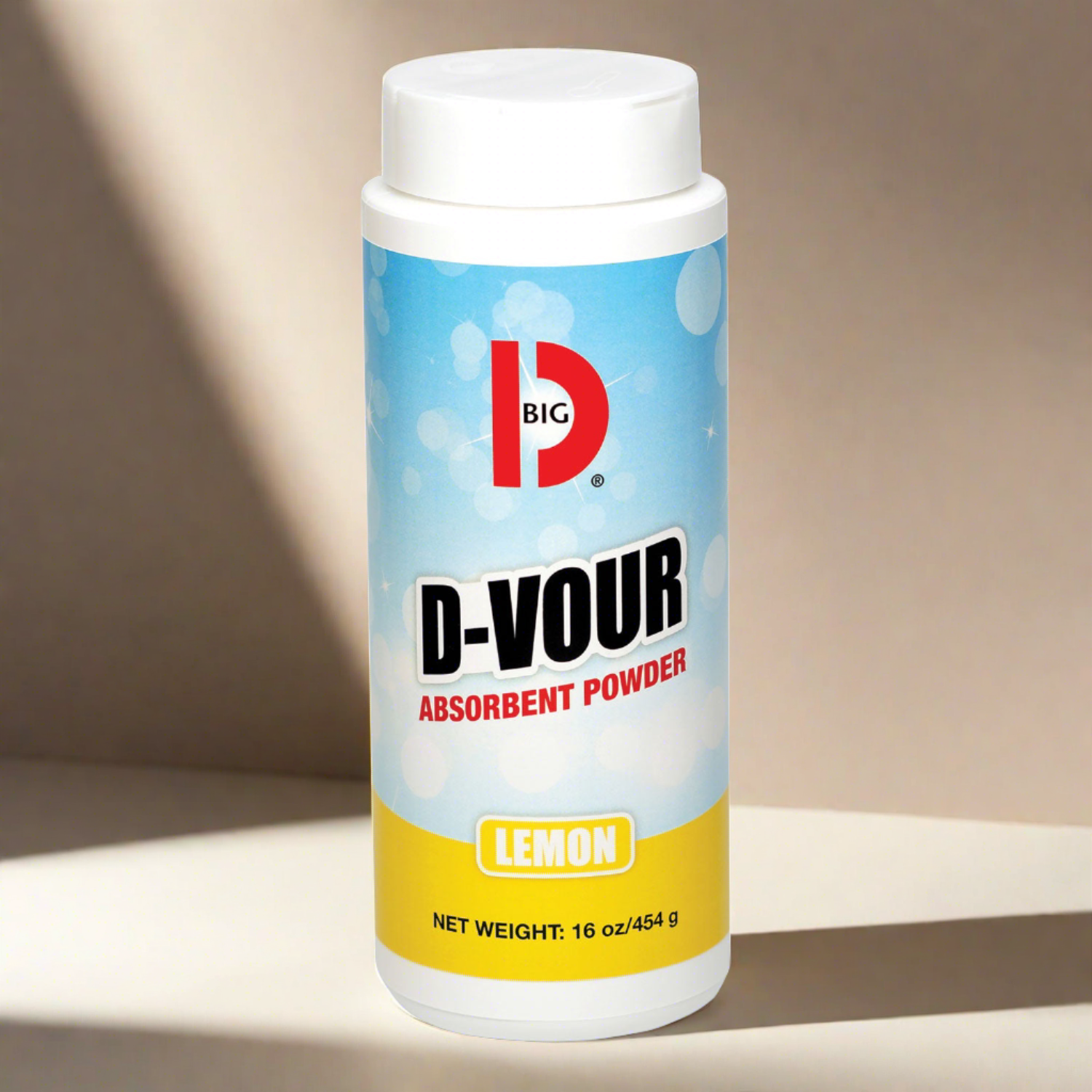 Big D Industries D-Vour Absorbent Powder, Lemon, 16 oz Canister, 6/Carton