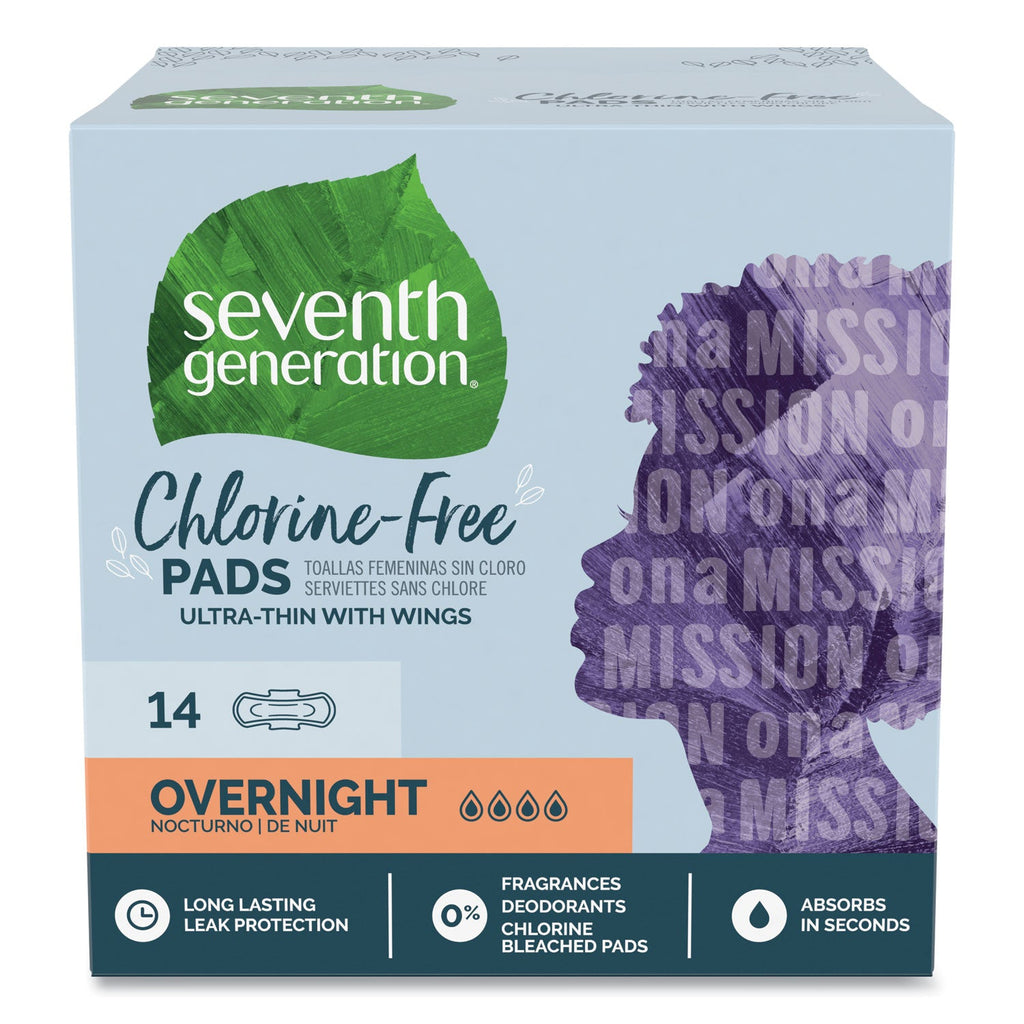 Seventh Generation Chlorine-Free Ultra Thin Pads with Wings, Overnight, 14/Pack, 6 Packs/Carton