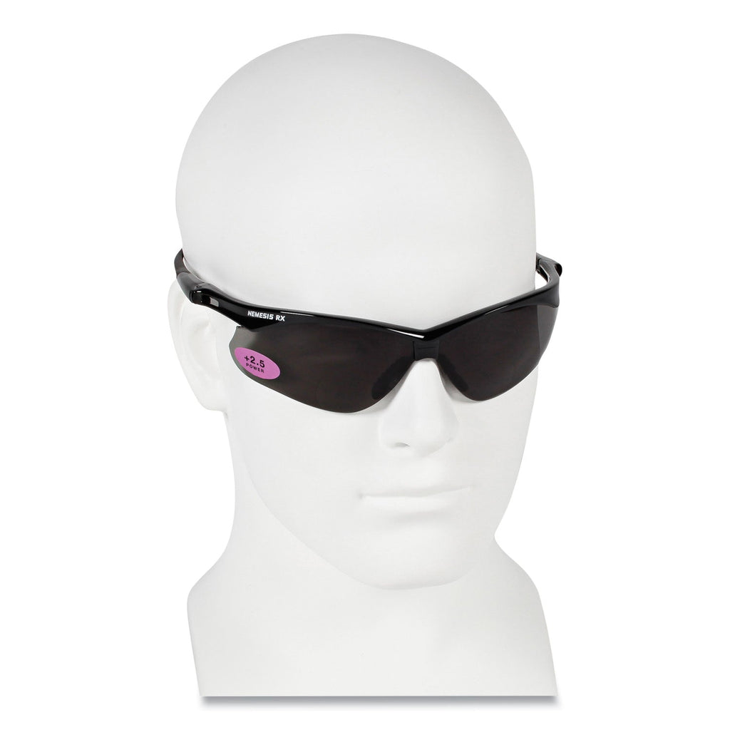 KleenGuard V60 Nemesis Rx Reader Safety Glasses, Black Frame, Smoke Lens, +2.5 Diopter Strength, 6/Box