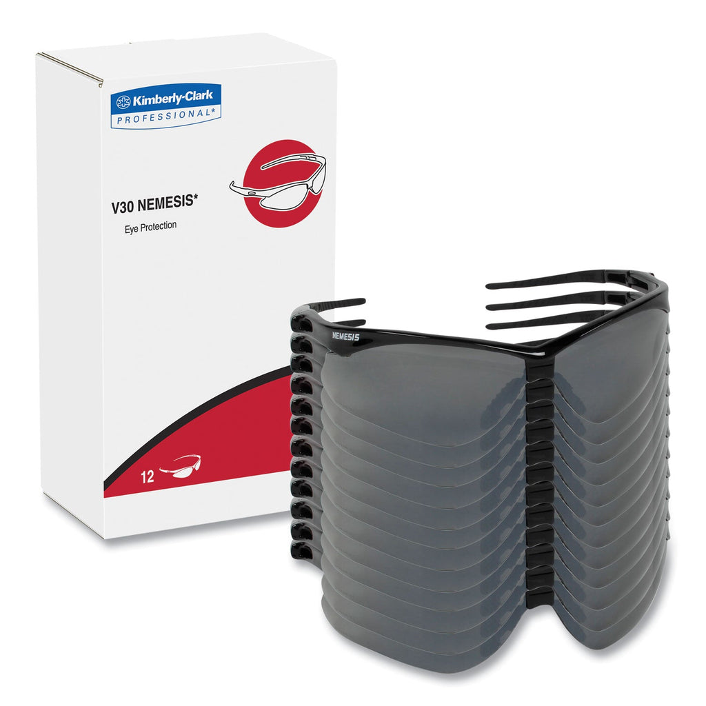KleenGuard Nemesis Safety Glasses, Black Frame, Smoke Mirror Lens, 12/Box