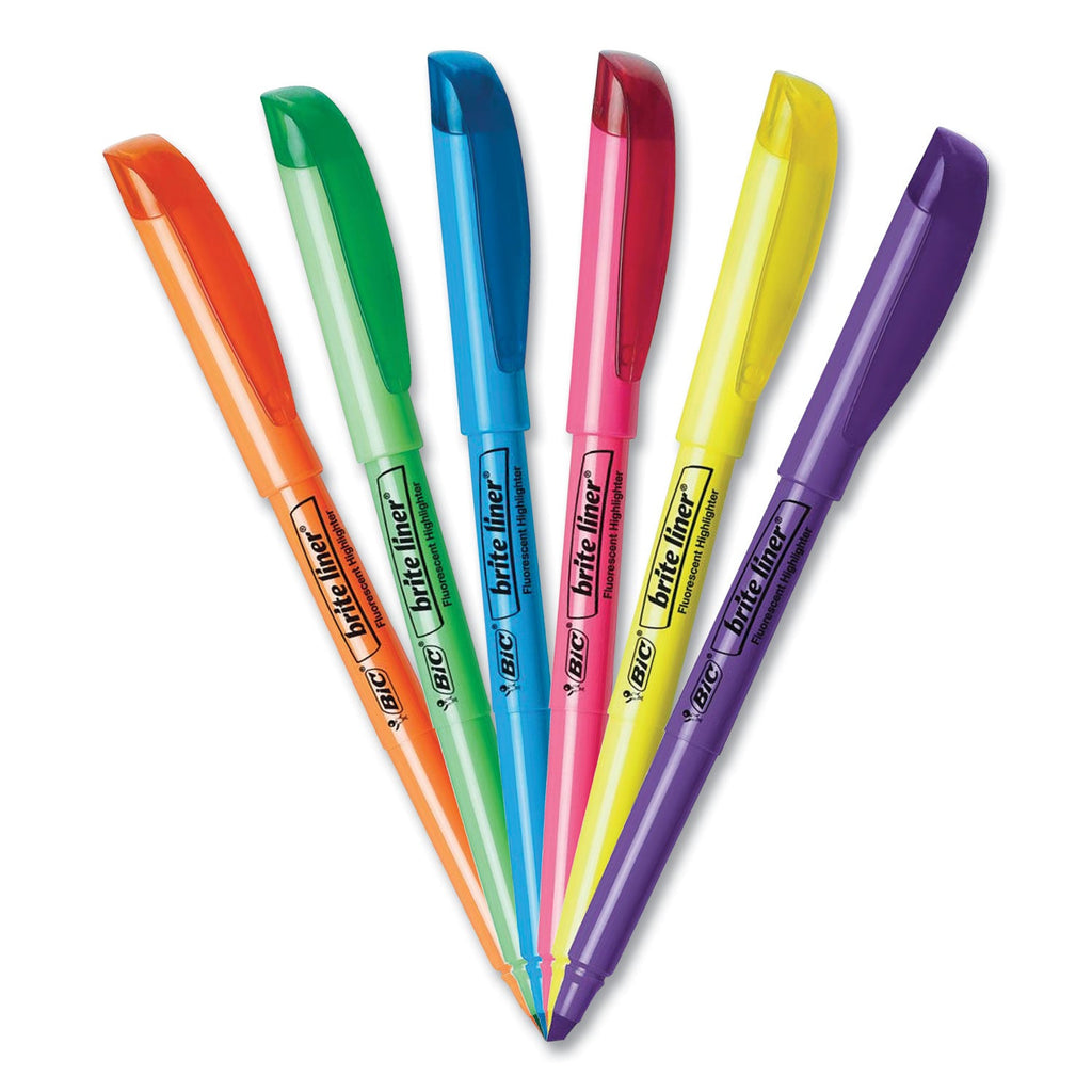 BIC Brite Liner Highlighter, Fluorescent Green Ink, Chisel Tip, Green/Black Barrel, Dozen