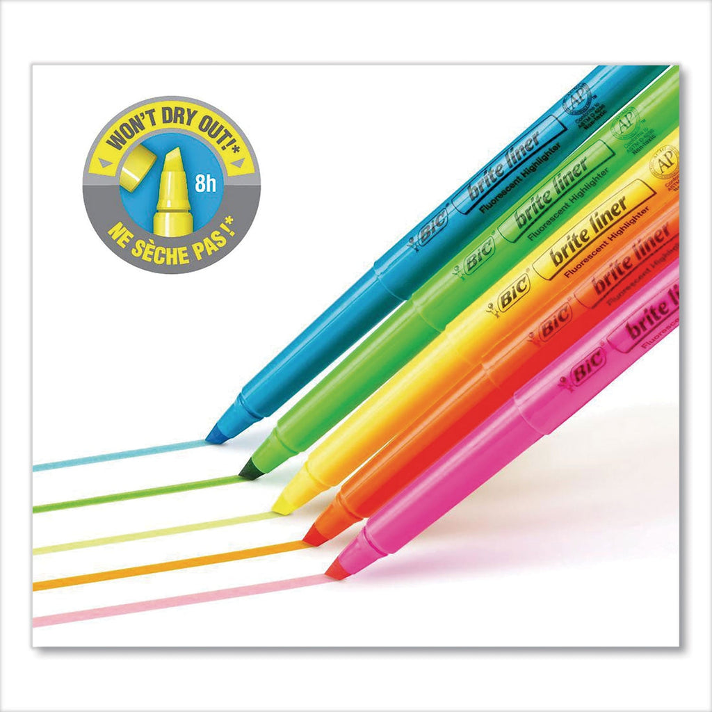 BIC Brite Liner Highlighter, Fluorescent Green Ink, Chisel Tip, Green/Black Barrel, Dozen