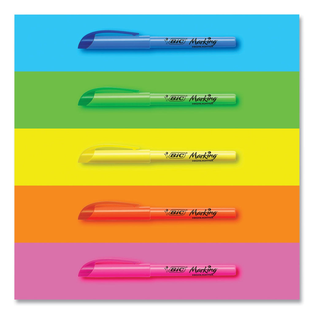 BIC Brite Liner Highlighter, Fluorescent Blue Ink, Chisel Tip, Blue/Black Barrel, Dozen