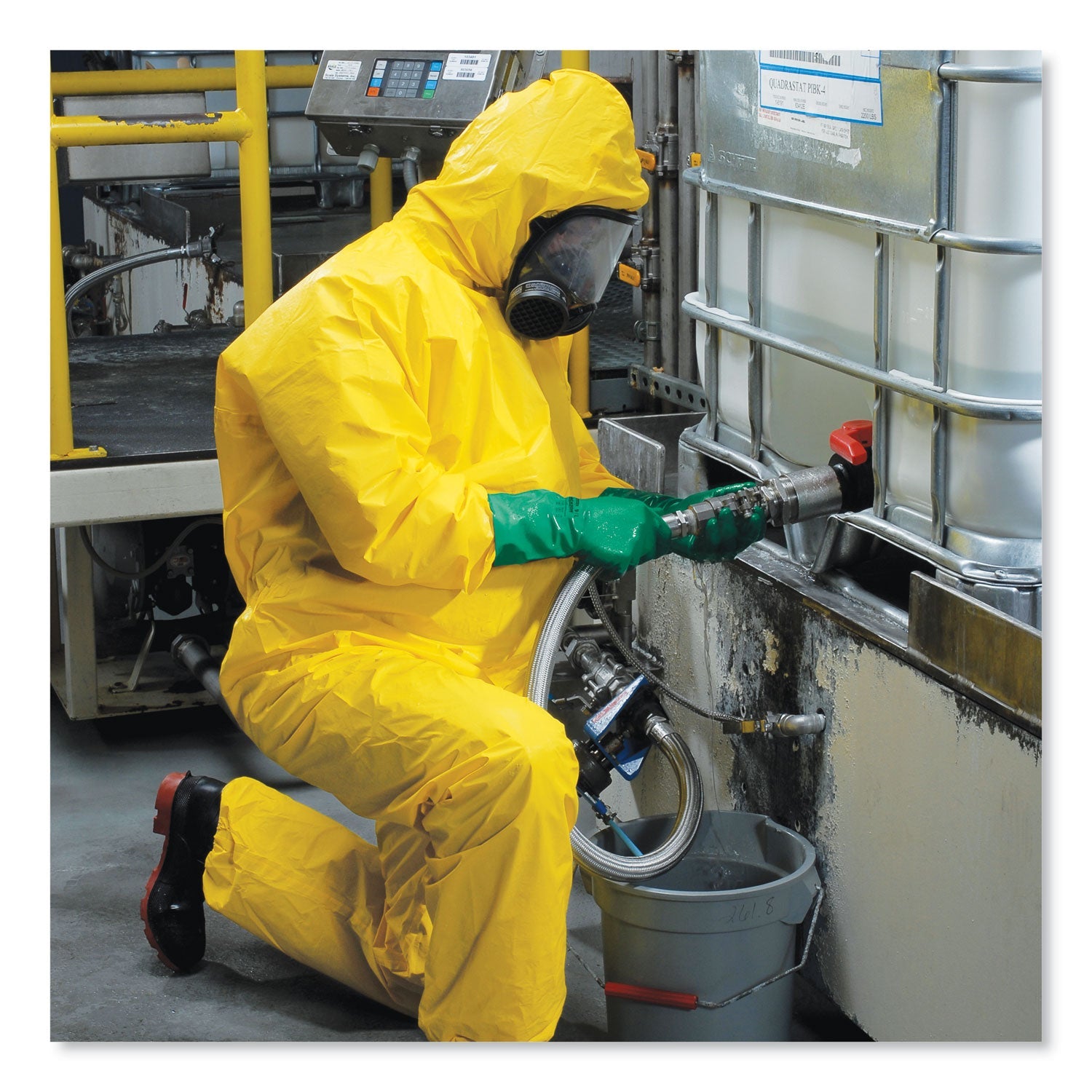 KleenGuard A70 Chemical Spray Protection Coveralls, Hooded, Storm Flap, Large, Yellow, 12/Carton