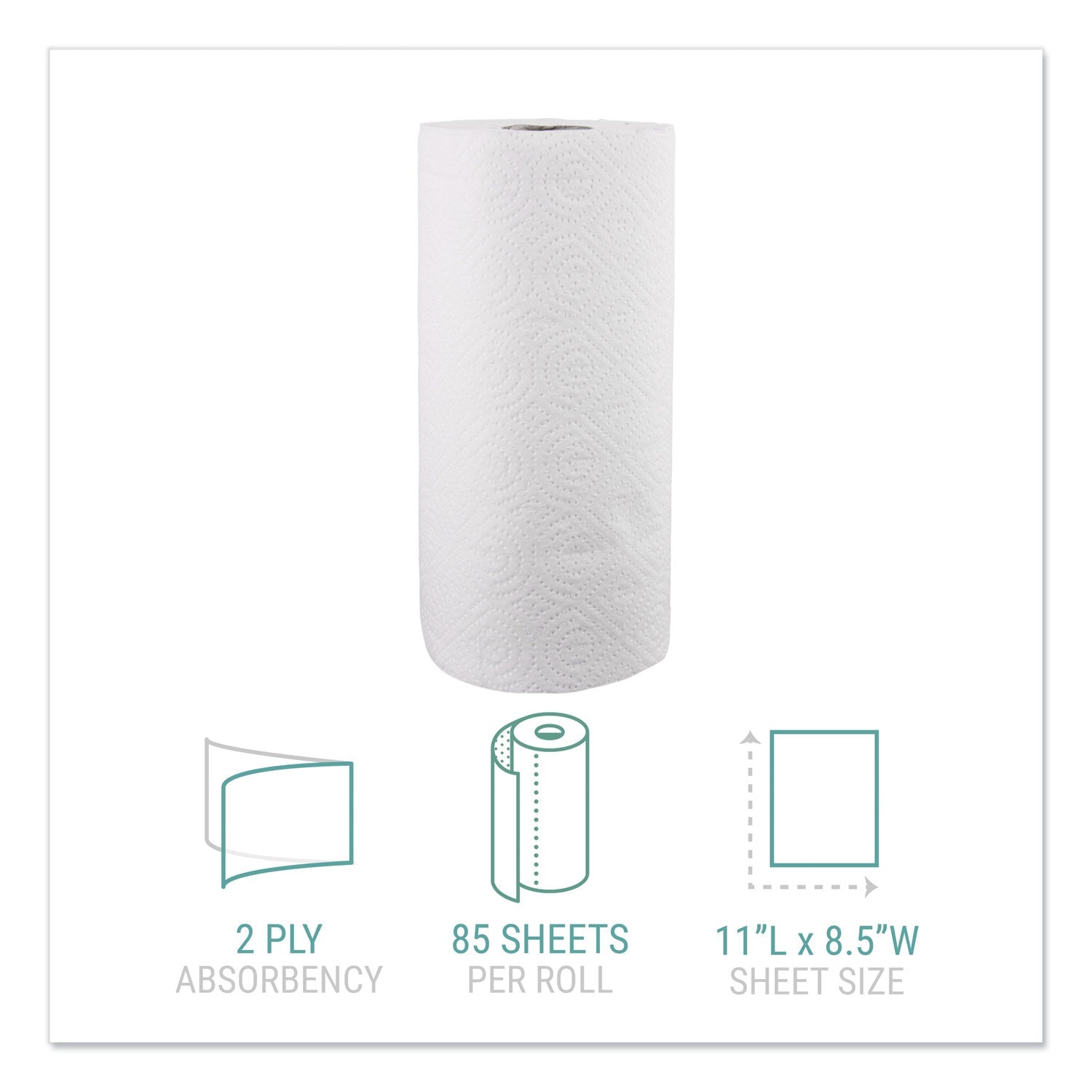 Windsoft Kitchen Roll Towels, 2-Ply, 11 x 8.5, White, 85/Roll