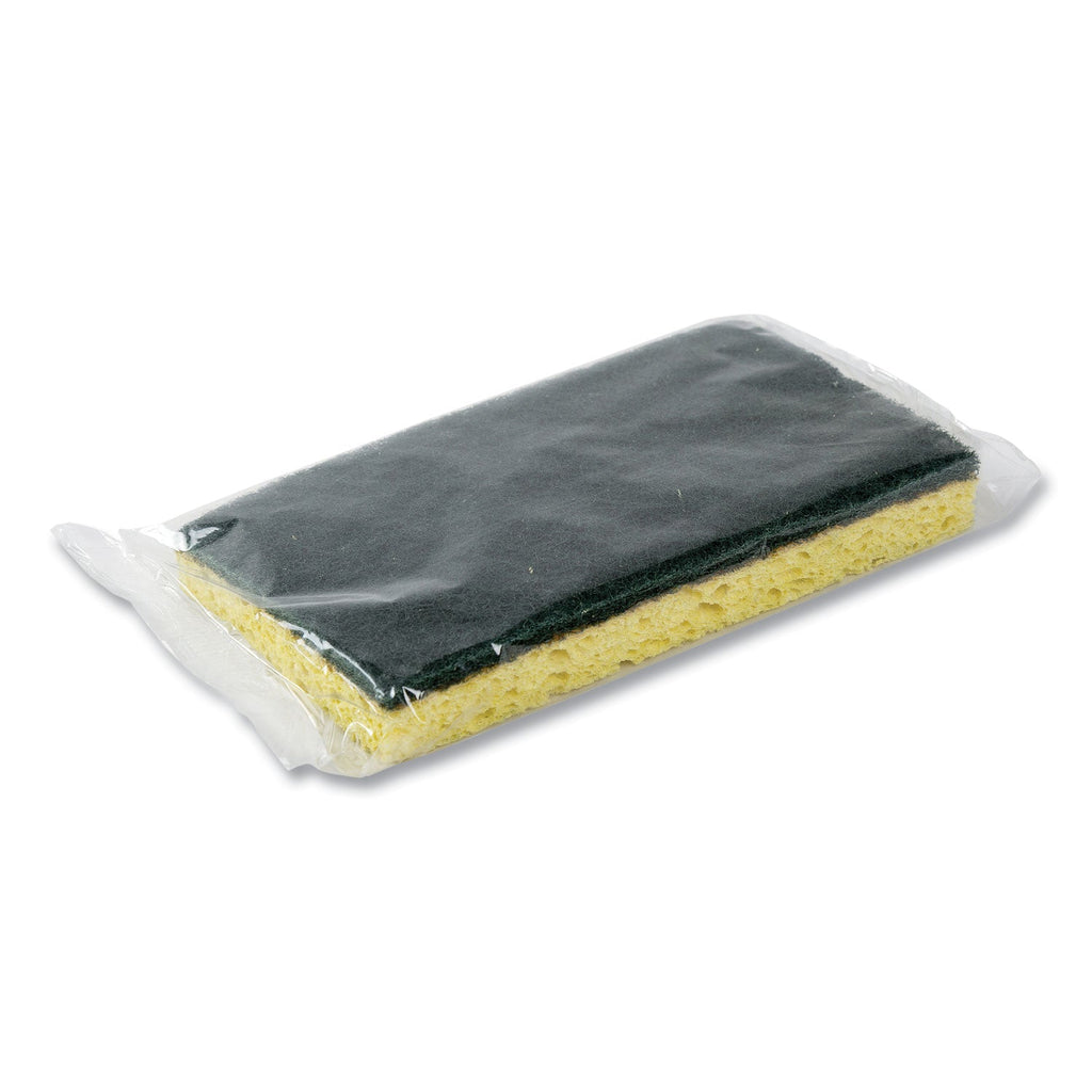 AmerCareRoyal Heavy-Duty Scrubbing Sponge, 3.5 x 6, 0.85" Thick, Yellow/Green, 20/Carton