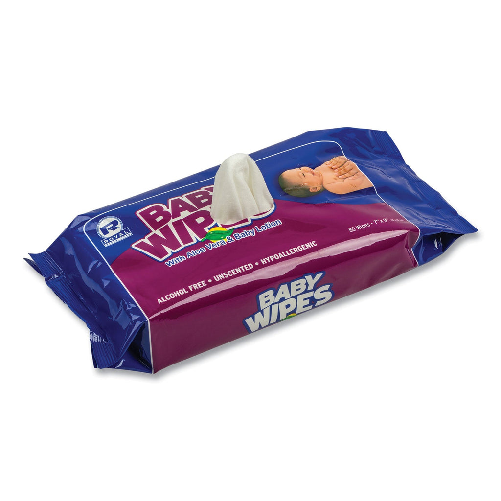 AmerCareRoyal Baby Wipes Refill Pack, 8 x 7, White, 80/Pack, 12 Packs/Carton