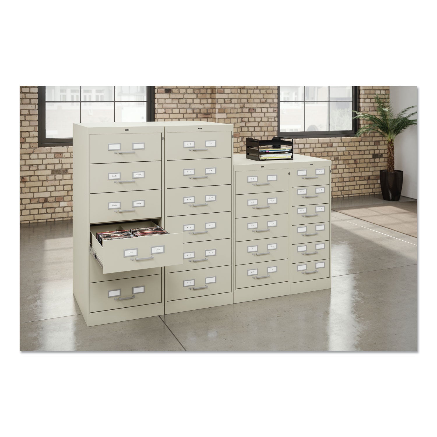 Tennsco Seven-Drawer Multimedia/Card File Cabinet, Black, 19.13" x 28.5" x 52"