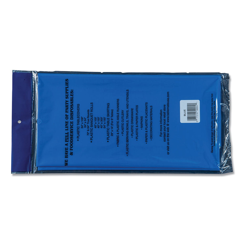 Tablemate Table Set Rectangular Table Cover, Heavyweight Plastic, 54" x 108", Blue, 6/Pack