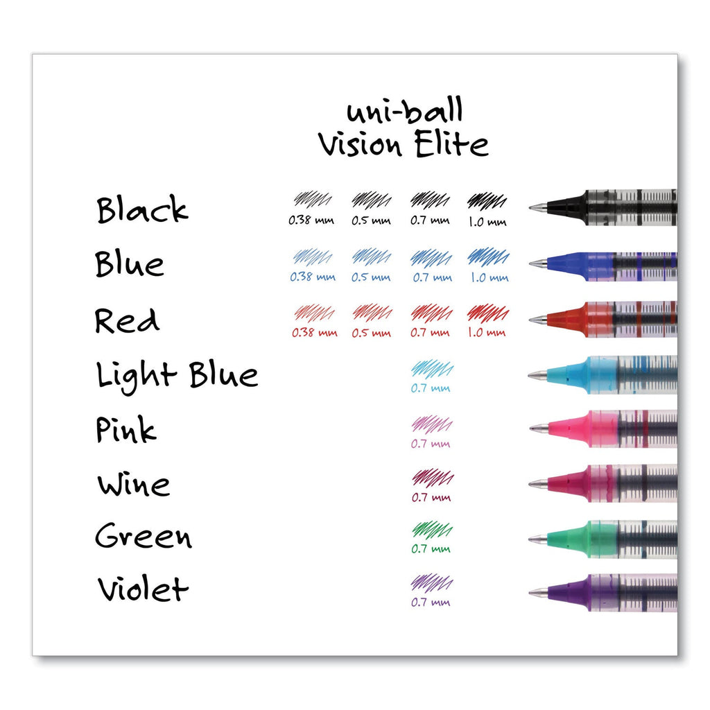 uniball VISION Roller Ball Pen, Stick, Micro 0.5 mm, Blue Ink, Blue/Gray Barrel, Dozen