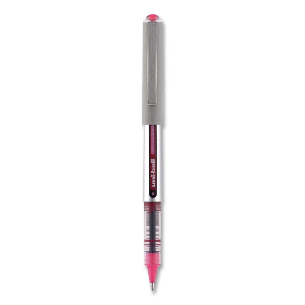uniball VISION Roller Ball Pen, Stick, Fine 0.7 mm, Passion Pink Ink, Gray Barrel, Dozen