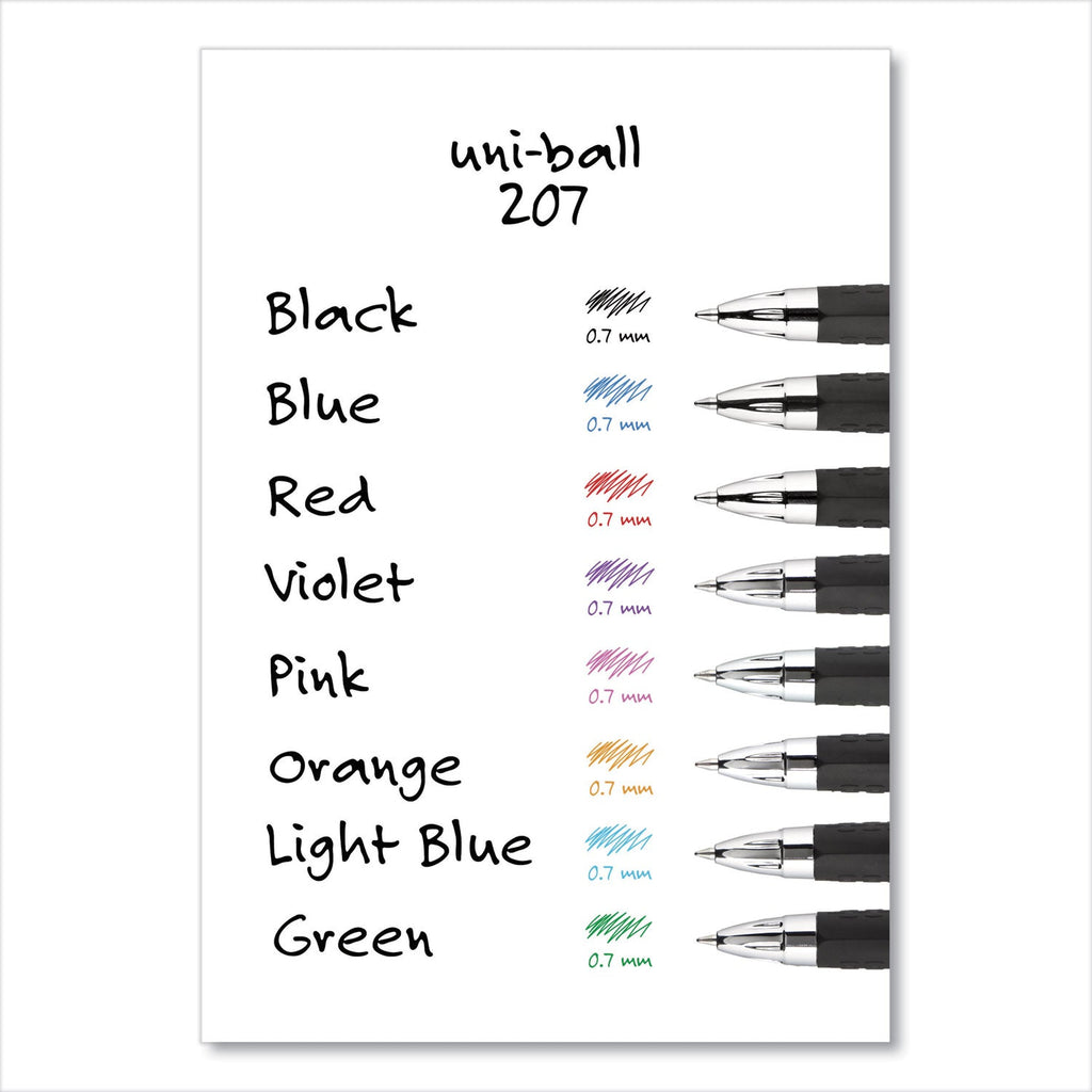 uniball Signo 207 Gel Pen, Retractable, Medium 0.7 mm, Blue Ink, Black Barrel, 36/Box
