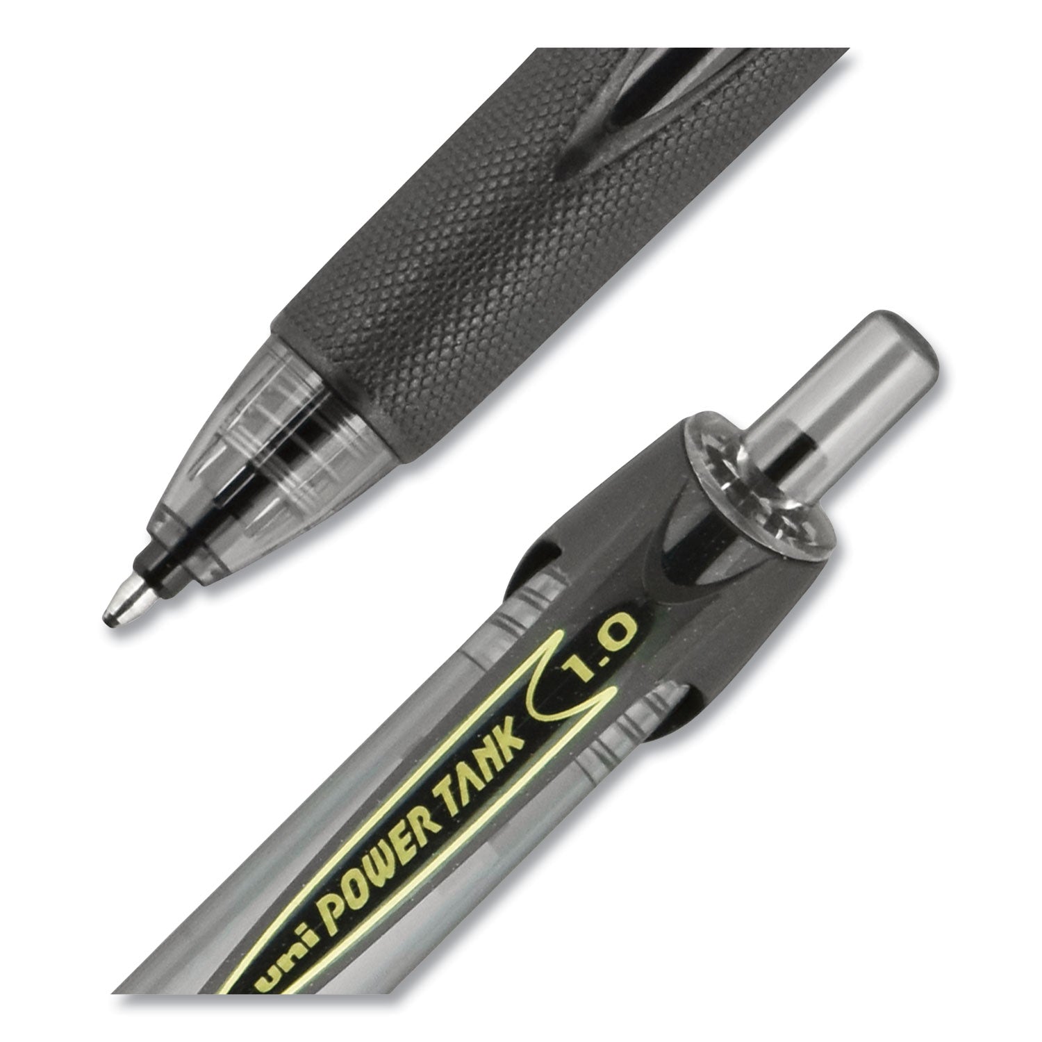 uniball Power Tank RT Ballpoint Pen, Retractable, Bold 1 mm, Black Ink, Smoke/Black Barrel, Dozen