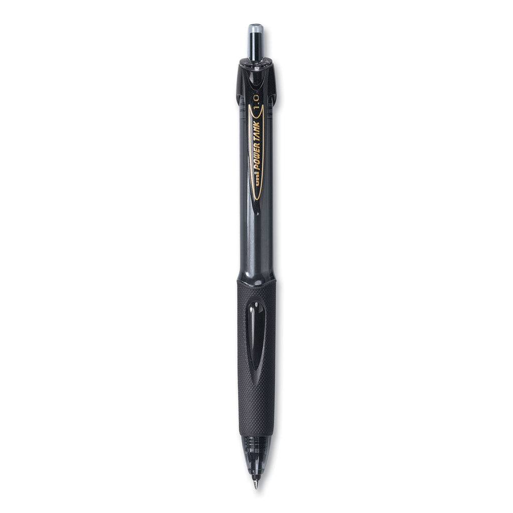 uniball Power Tank RT Ballpoint Pen, Retractable, Bold 1 mm, Black Ink, Smoke/Black Barrel, Dozen