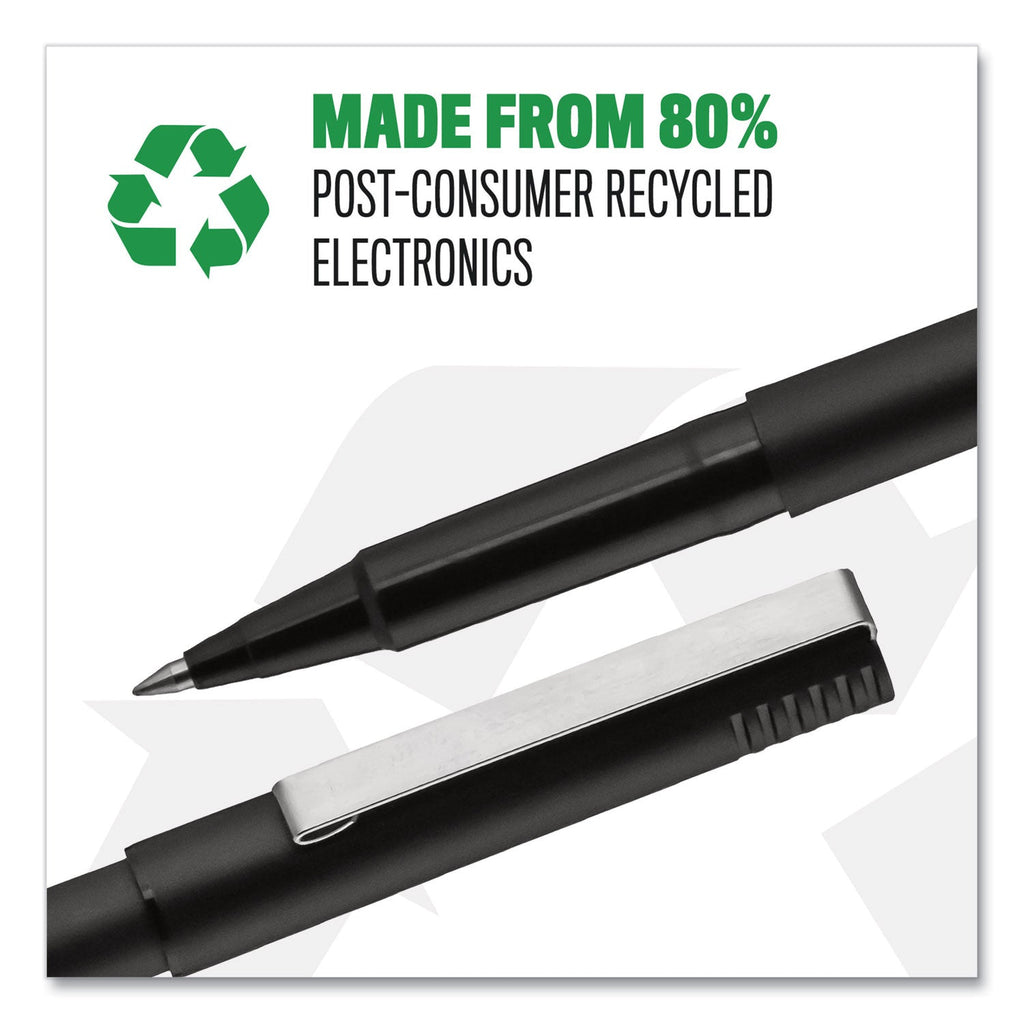uniball Roller Ball Pen, Stick, Micro 0.5 mm, Green Ink, Black Matte Barrel, Dozen