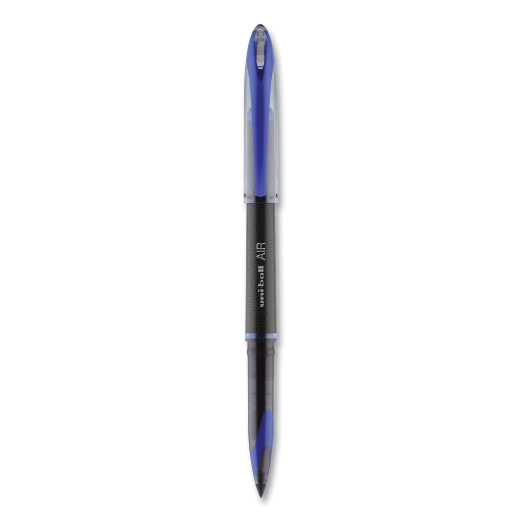 uniball AIR Porous Roller Ball Pen, Stick, Medium 0.7 mm, Blue Ink, Black Barrel, Dozen