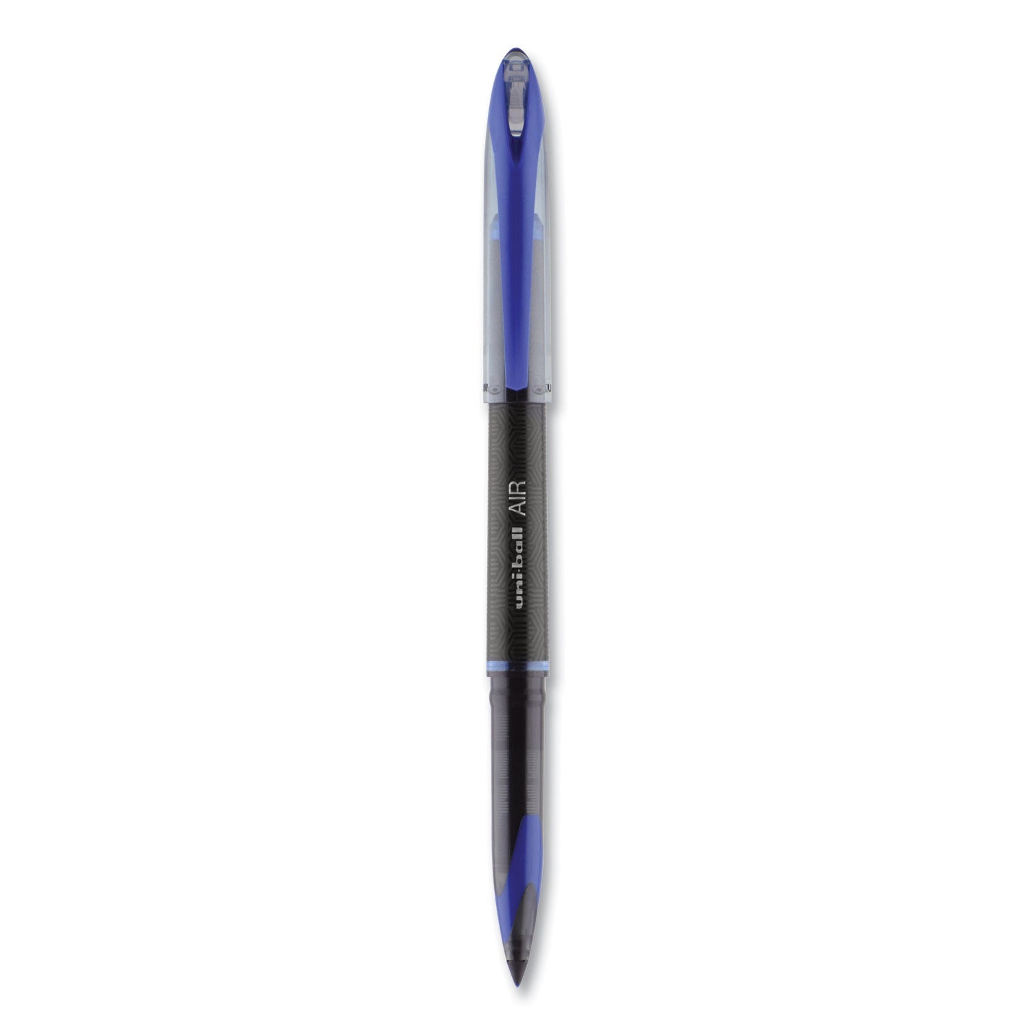 uniball AIR Porous Roller Ball Pen, Stick, Medium 0.7 mm, Blue Ink, Black Barrel, Dozen