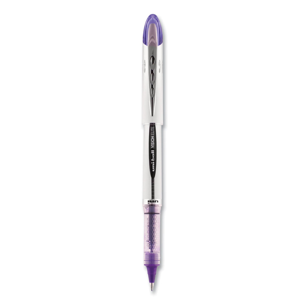 uniball VISION ELITE Roller Ball Pen, Stick, Bold 0.8 mm, Purple Ink, White/Purple Barrel