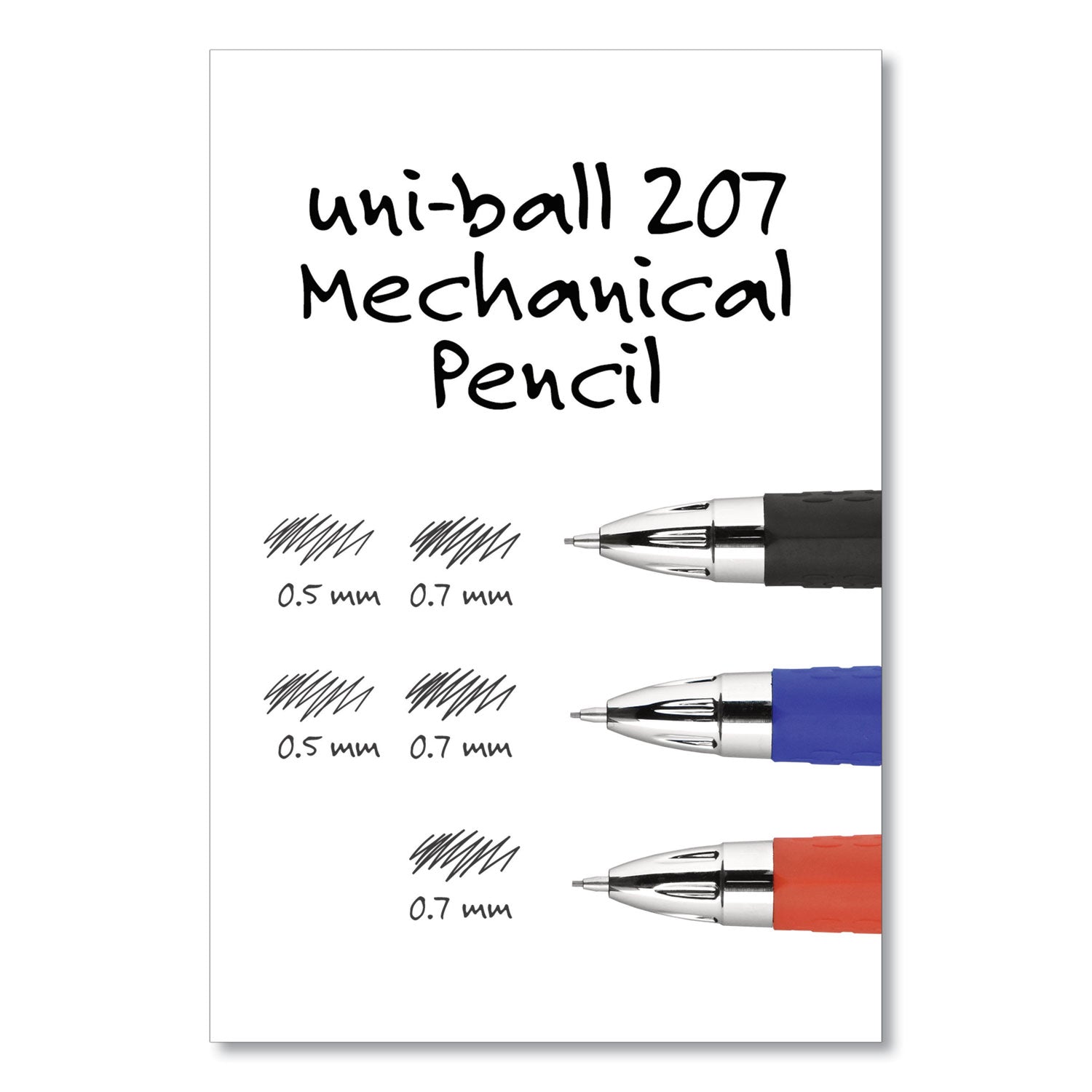 uniball 207 Mechanical Pencil with Lead and Eraser Refills, 0.7 mm, HB (#2), Black Lead, Assorted Barrel Colors, 3/Set