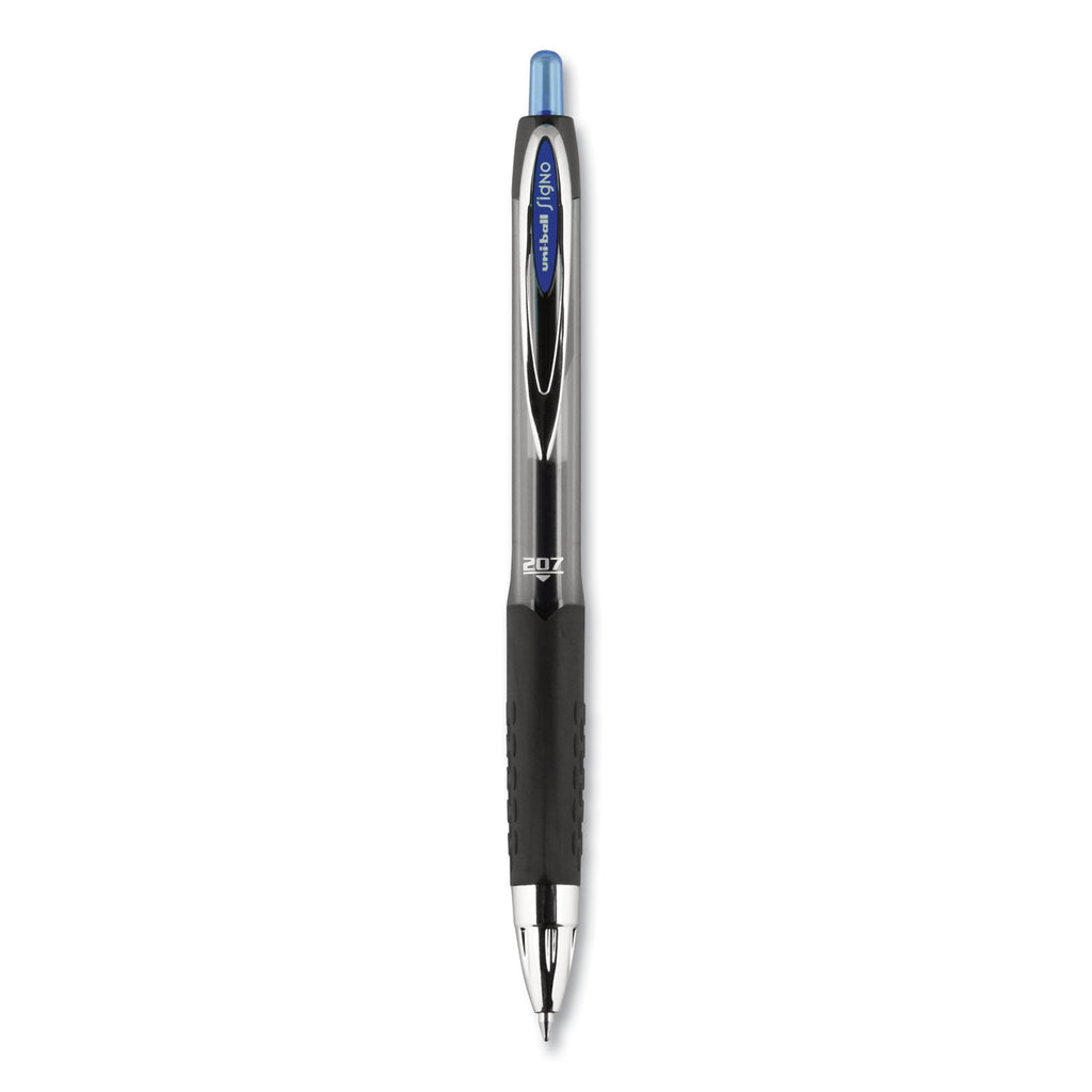 uniball Signo 207 Gel Pen, Retractable, Medium 0.7 mm, Blue Ink, Black Barrel, 36/Box