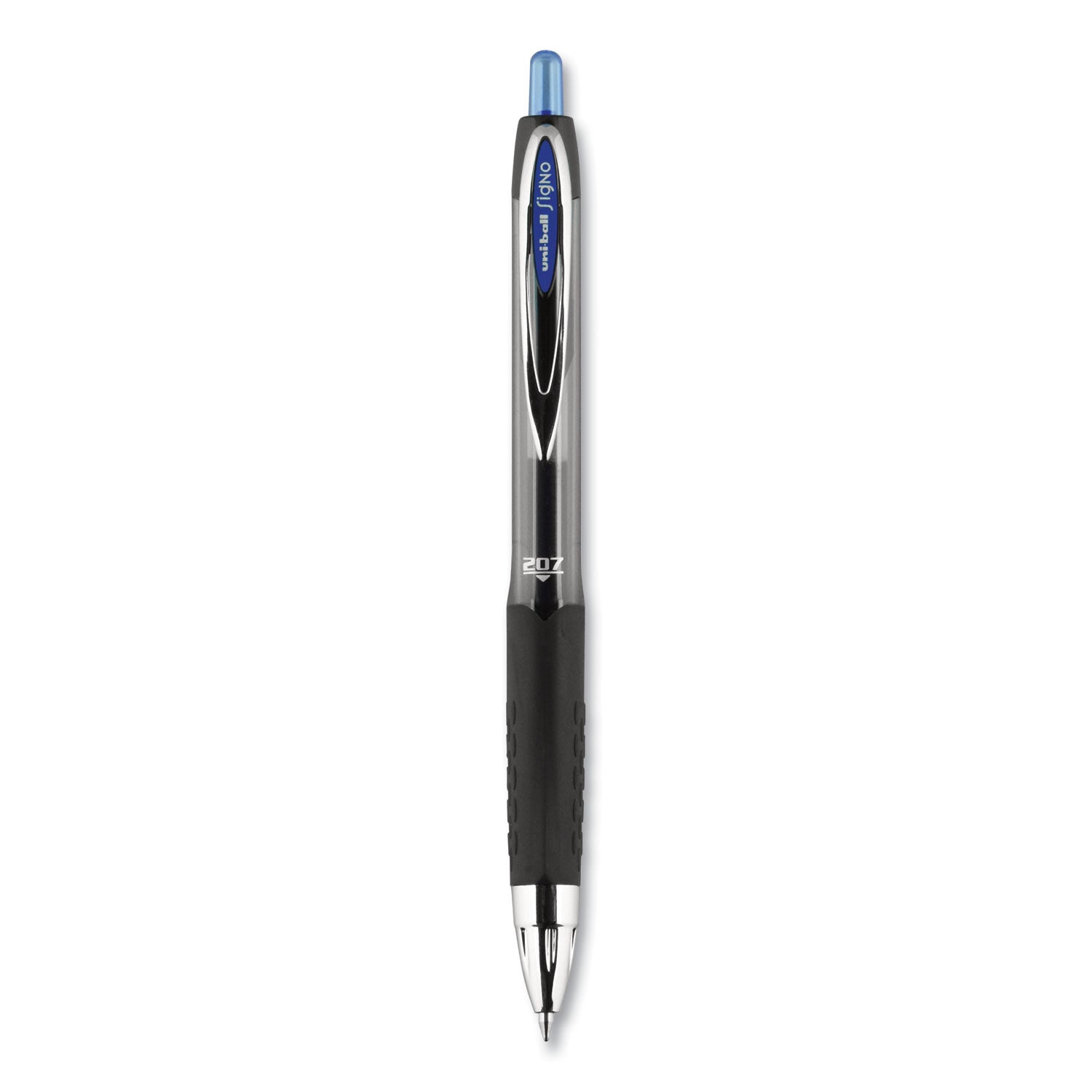 uniball Signo 207 Gel Pen, Retractable, Medium 0.7 mm, Blue Ink, Black Barrel, 36/Box