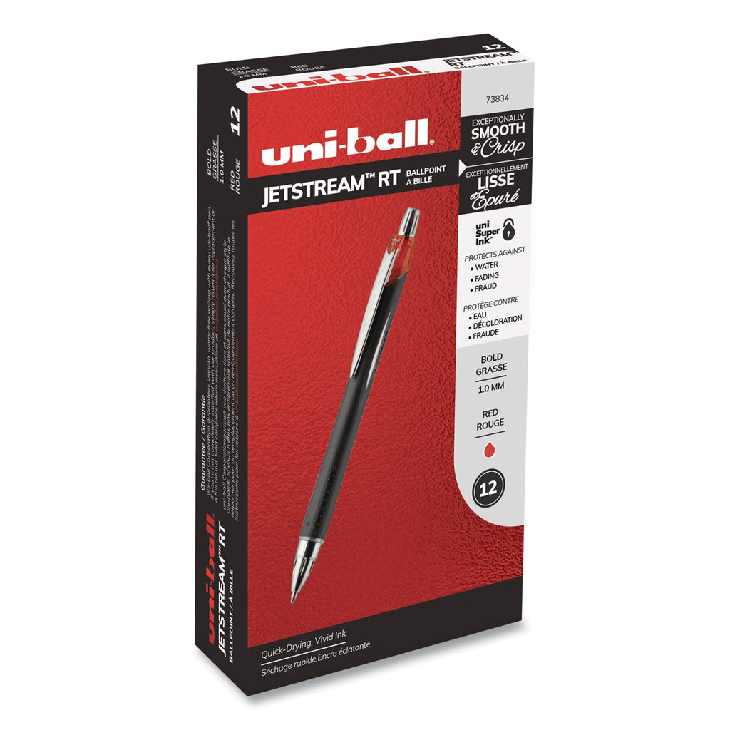 uniball Jetstream Retractable Ballpoint Pen, Bold 1 mm, Red Ink, Black Barrel