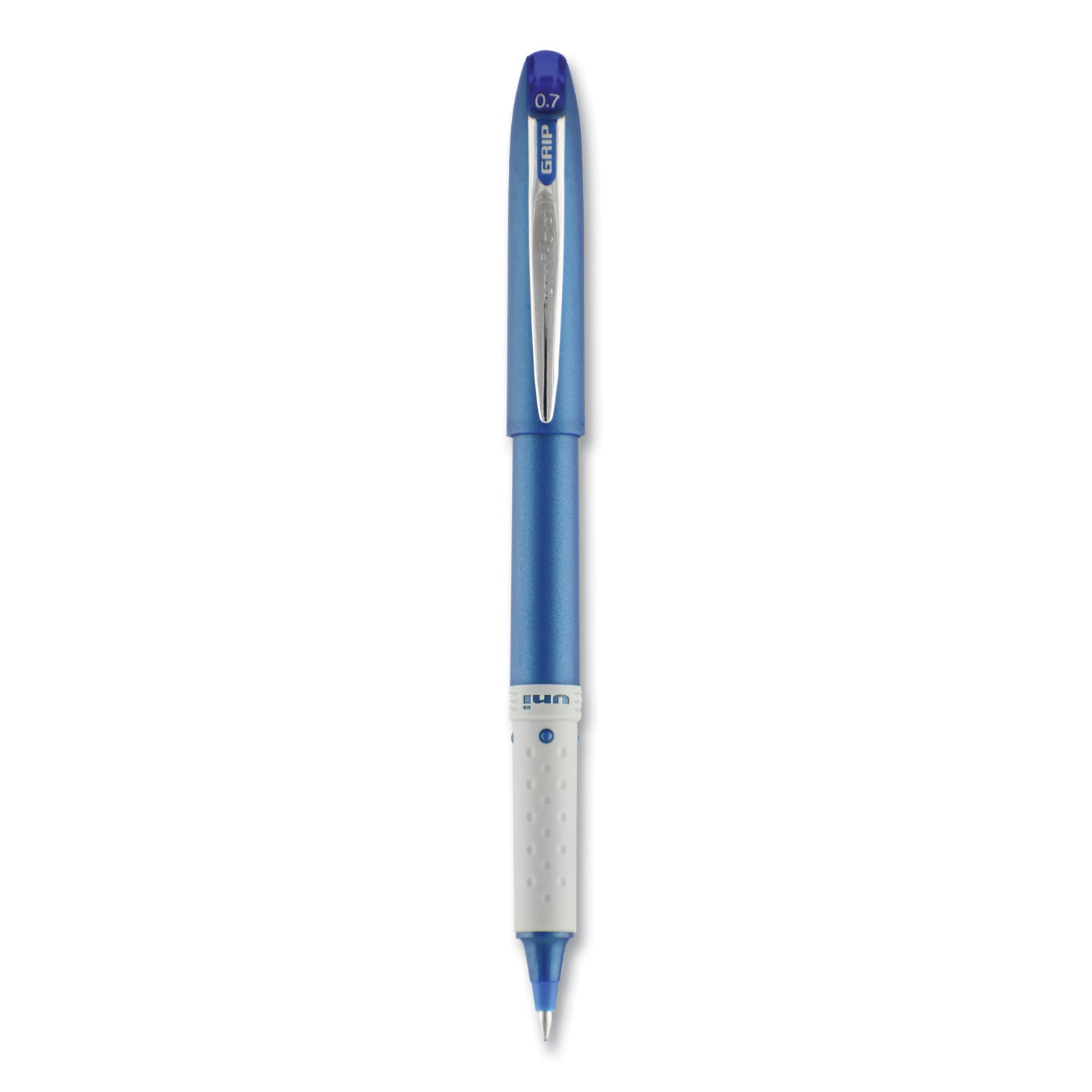 uniball Grip Roller Ball Pen, Stick, Fine 0.7 mm, Blue Ink, Blue Barrel, Dozen