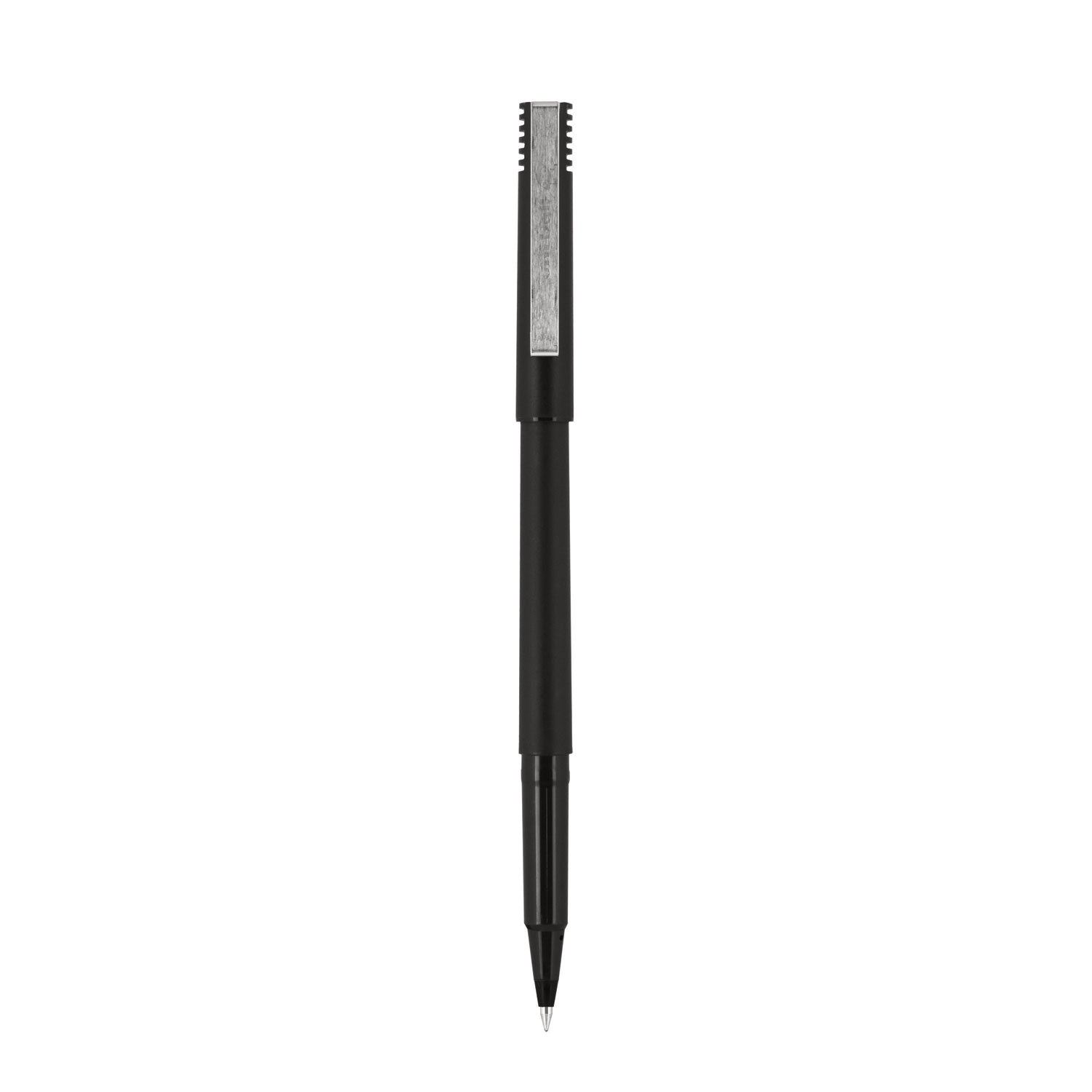 uniball Roller Ball Pen, Stick, Micro 0.5 mm, Black Ink, Black Matte Barrel, Dozen