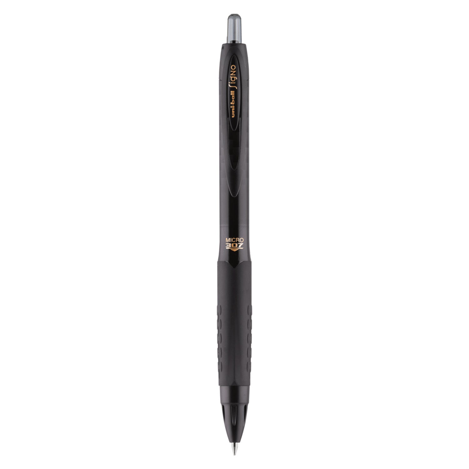 uniball 307 Gel Pen, Retractable, Micro 0.5 mm, Black Ink, Black Barrel, Dozen