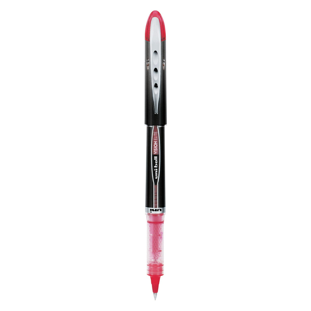 uniball VISION ELITE Roller Ball Pen, Stick, Extra-Fine 0.5 mm, Red Ink, Black/Red Barrel