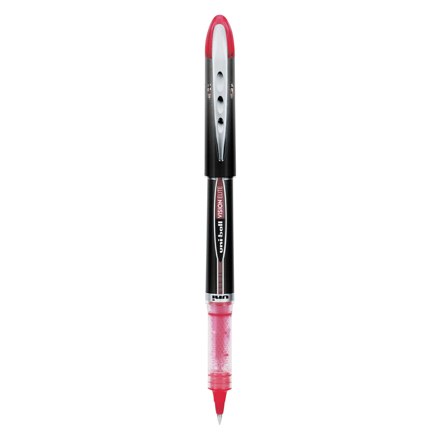 uniball VISION ELITE Roller Ball Pen, Stick, Extra-Fine 0.5 mm, Red Ink, Black/Red Barrel