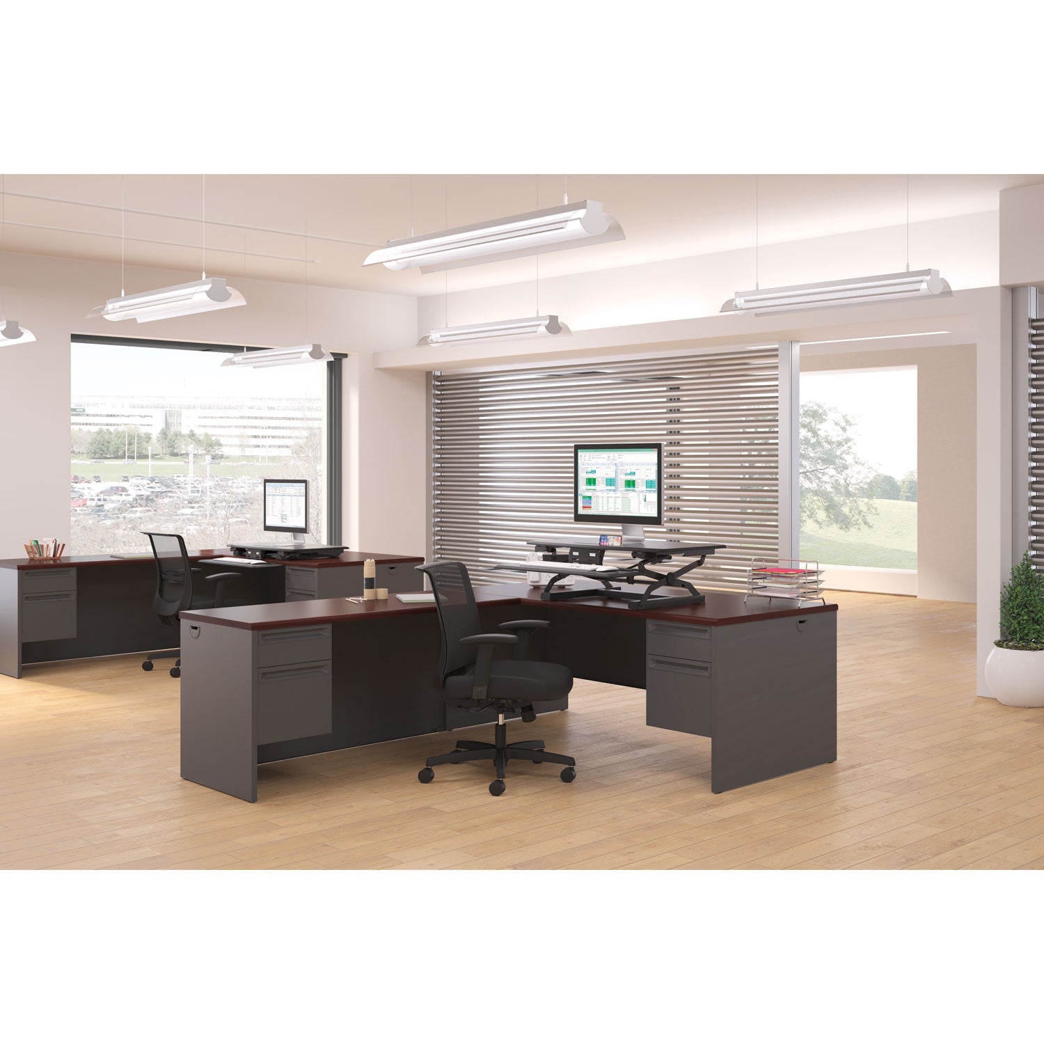 HON Coordinate Portable Desktop Riser, 35.04" x 31.1" x 5" to 16.54", Black