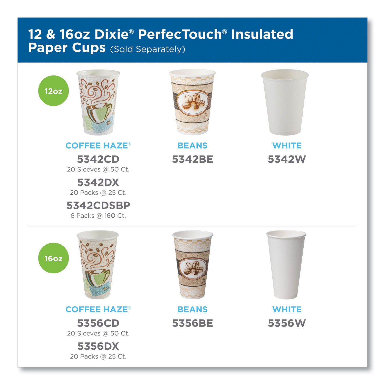 Dixie PerfecTouch Paper Hot Cups, 16 oz, Coffee Haze Design, 50/Pack