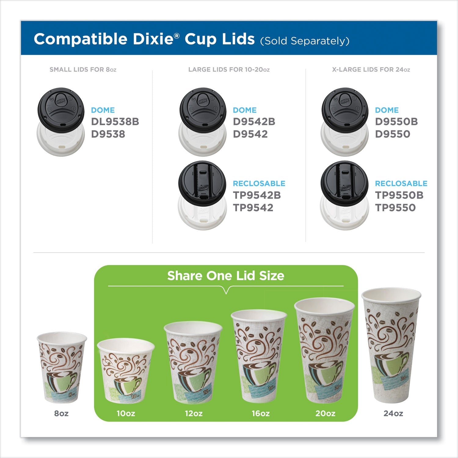 Dixie PerfecTouch Paper Hot Cups, 8 oz, Coffee Haze Design, 25/Sleeve, 20 Sleeves/Carton