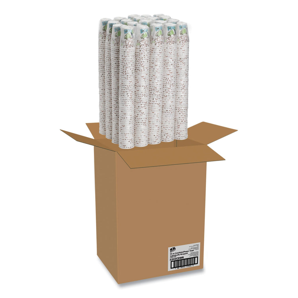 Dixie PerfecTouch Paper Hot Cups, 12 oz, Coffee Haze Design, Individually Wrapped, 1,000/Carton