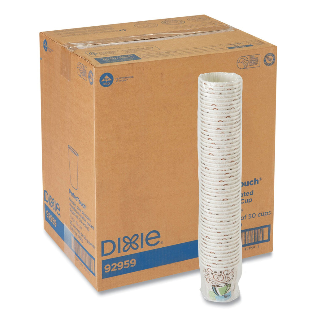 Dixie PerfecTouch Paper Hot Cups, 10 oz, Coffee Haze Design, 50 Sleeve, 20 Sleeves/Carton