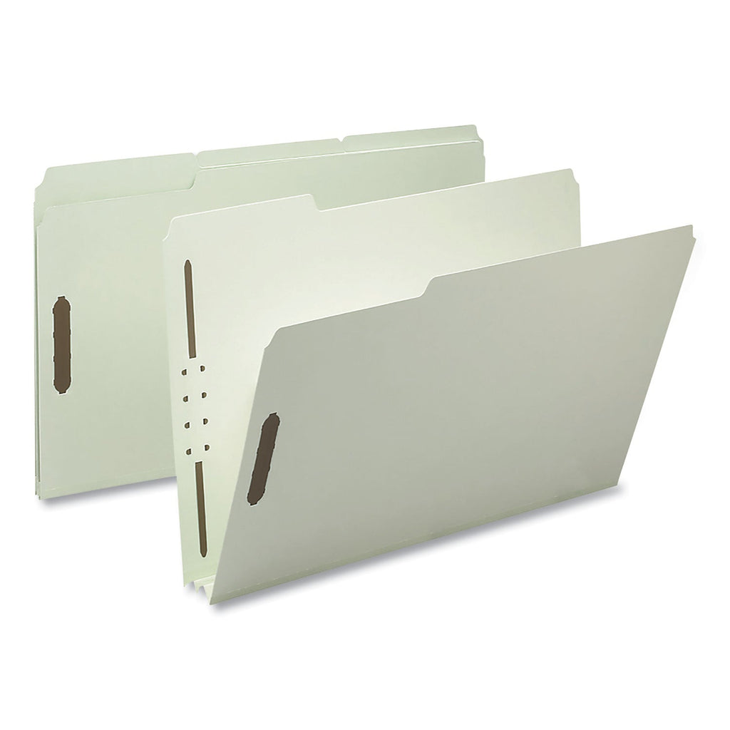 Smead 100% Recycled Pressboard Fastener Folders, Legal Size, 2" Expansion, Gray-Green, 25/Box