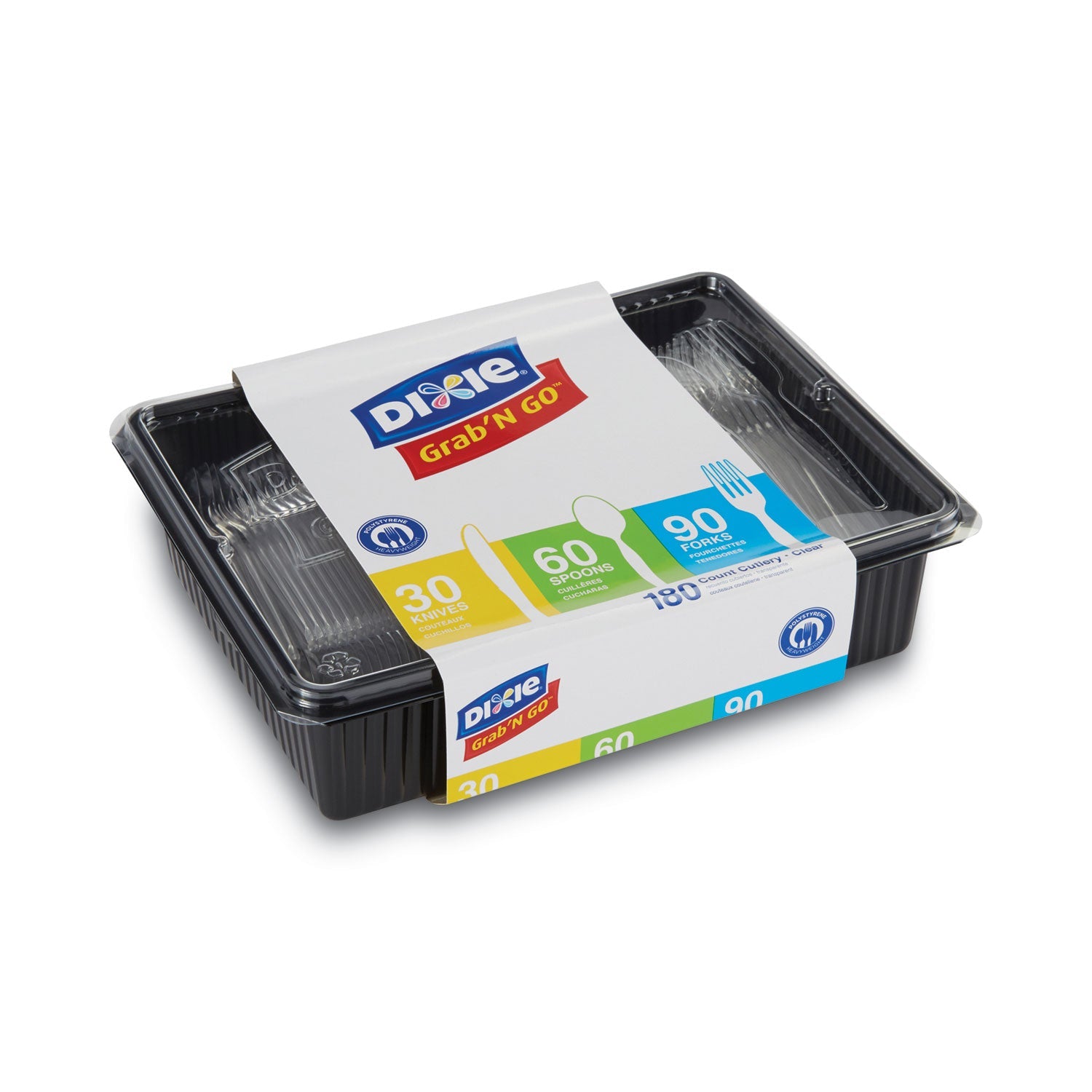 Dixie Combo Pack, Tray with Clear Plastic Utensils, 90 Forks, 30 Knives, 60 Spoons
