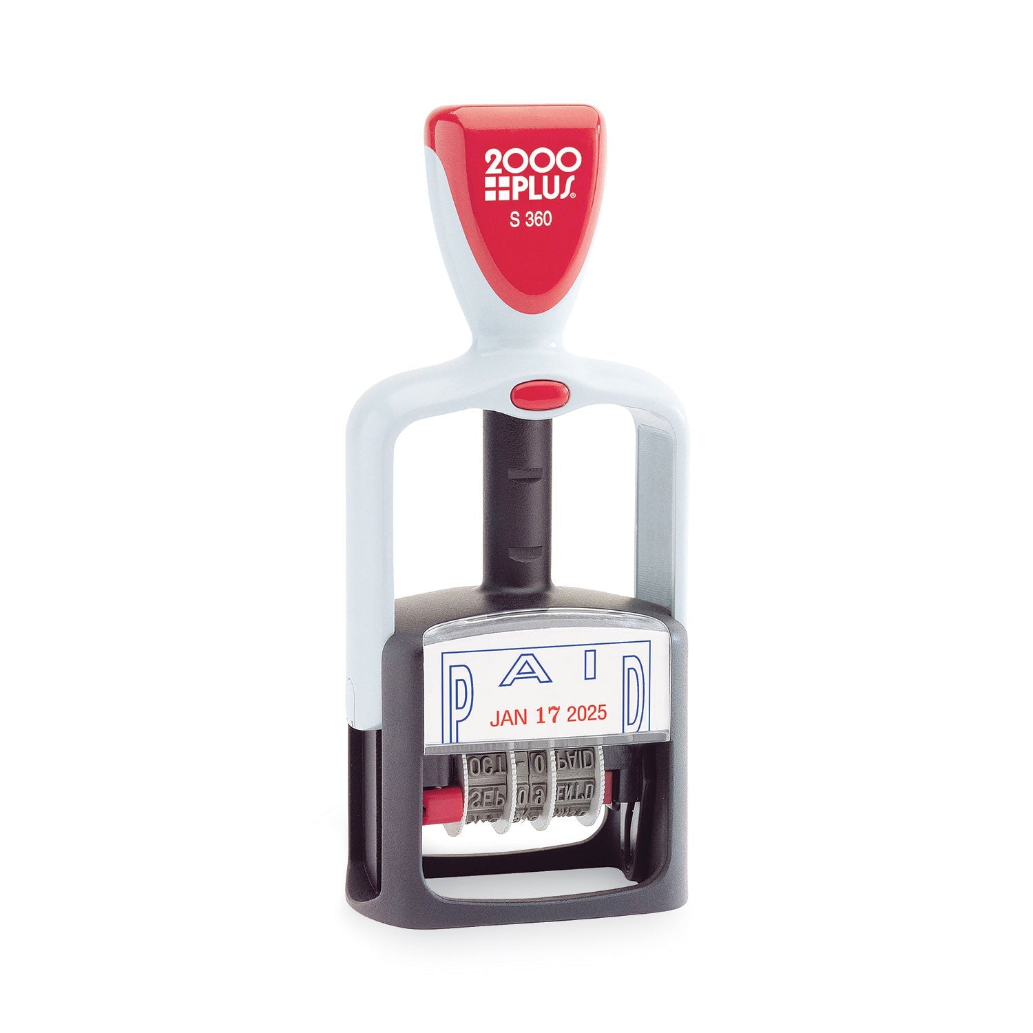 COSCO 2000PLUS Model S 360 Two-Color Message Dater, 1.75 x 1, "Paid," Self-Inking, Blue/Red