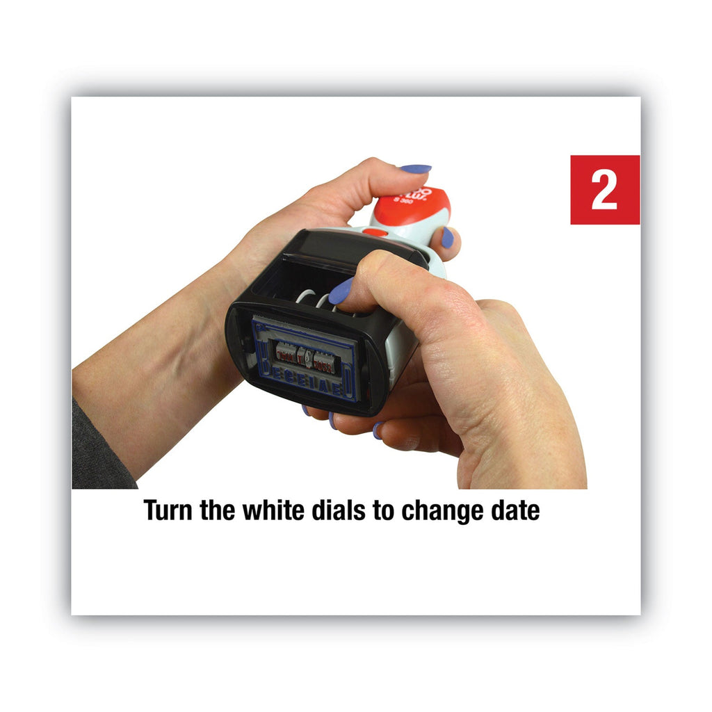 COSCO 2000PLUS Model S 360 Two-Color Message Dater, 1.75 x 1, "Received", Self-Inking, Blue/Red
