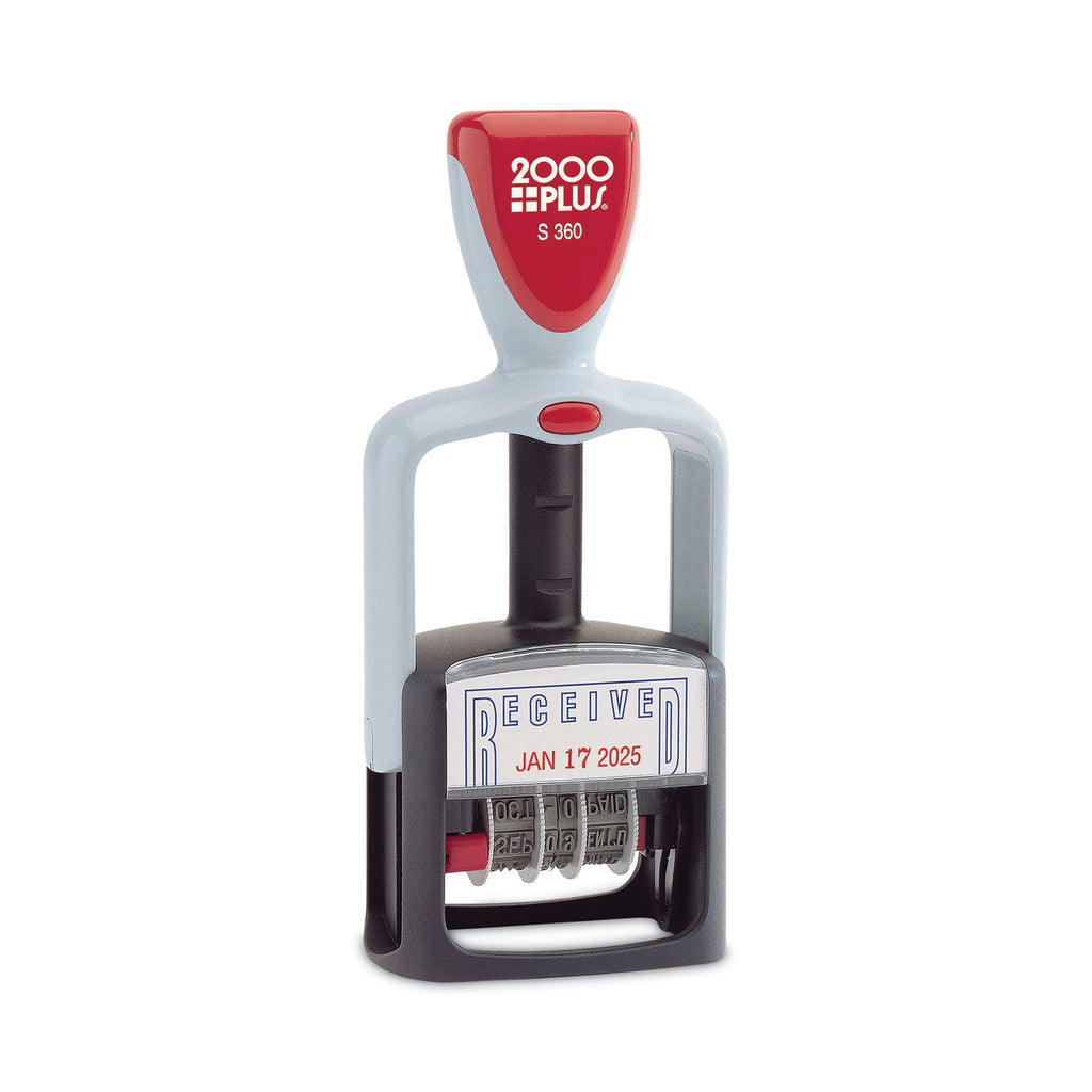 COSCO 2000PLUS Model S 360 Two-Color Message Dater, 1.75 x 1, "Received", Self-Inking, Blue/Red