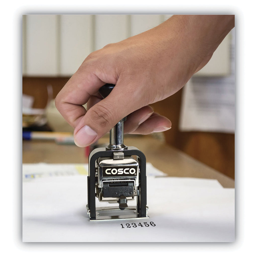 COSCO 2000PLUS Automatic Numbering Machine, 6 wheels, Self-Inking, Black 0.75 x 0.25