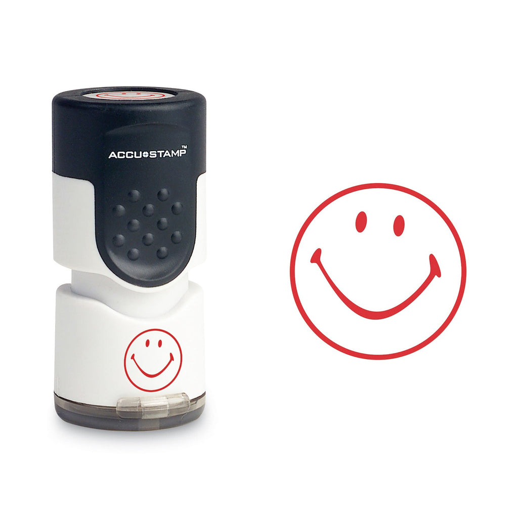ACCUSTAMP Pre-Inked Round Stamp, Smiley, 0.63" dia, Red