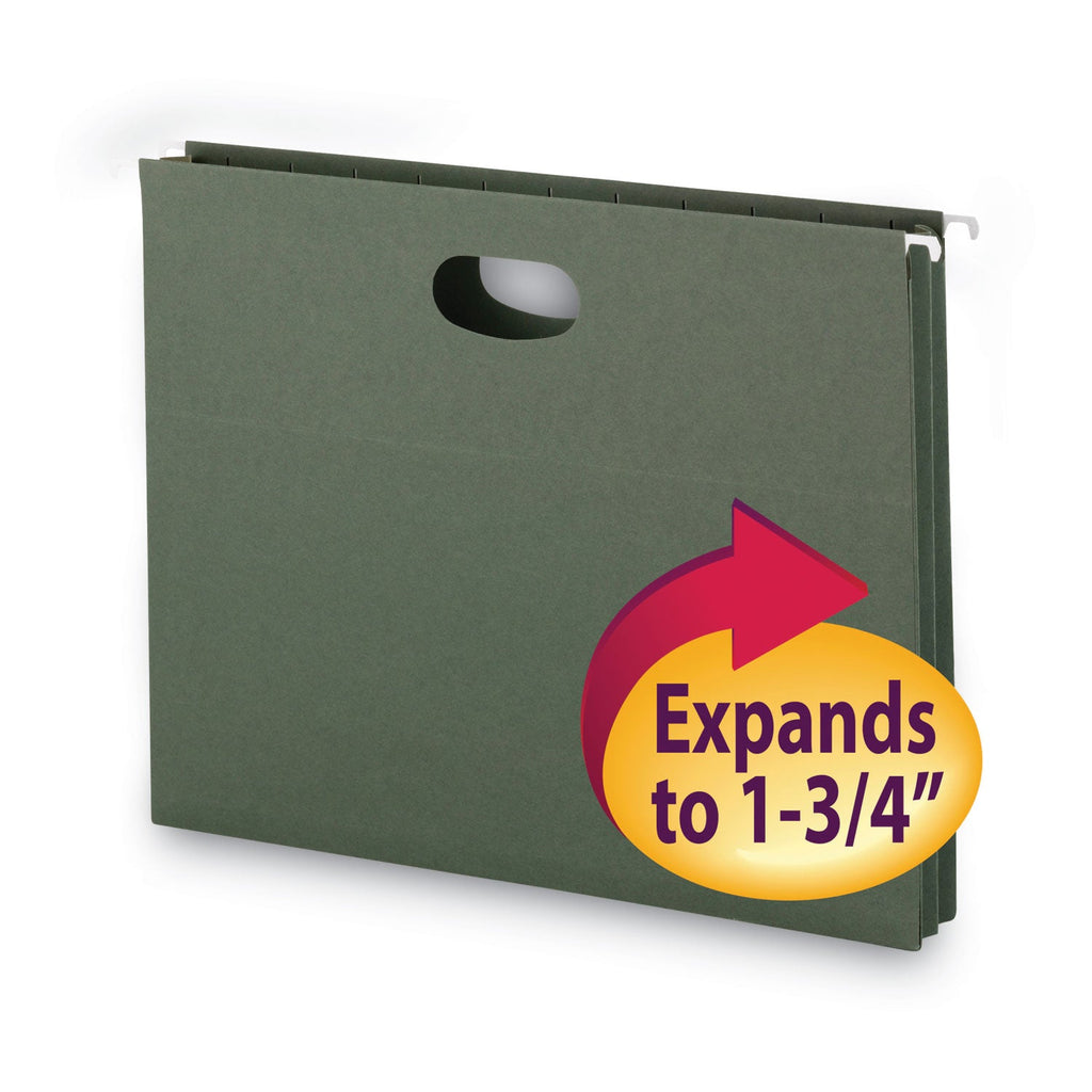 Smead Hanging Pockets with Full-Height Gusset, 1 Section, 1.75" Capacity, Letter Size, Straight Tabs, Standard Green, 25/Box