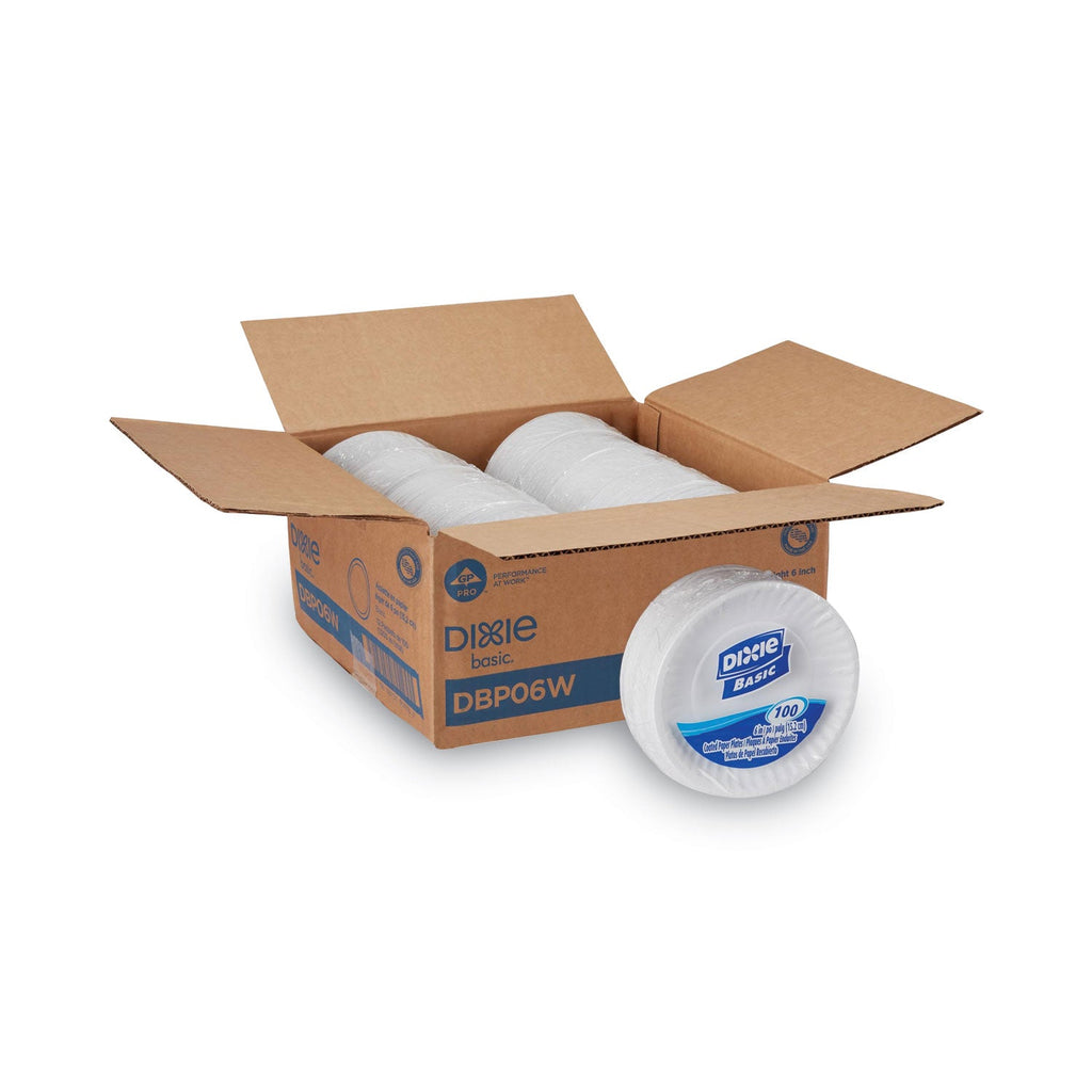 Dixie Clay Coated Paper Plates, 6" dia, White, 100/Pack, 12 Packs/Carton